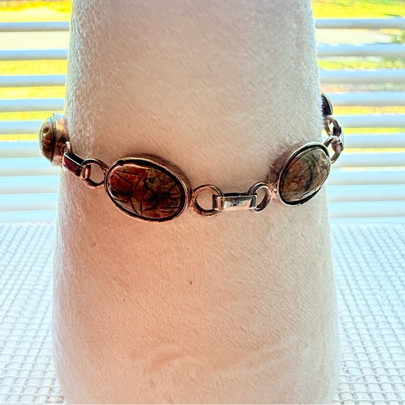 silver scarab bracelet products for sale | eBay Sterling Silver Unakite Scarab Bracelet – 7.5”